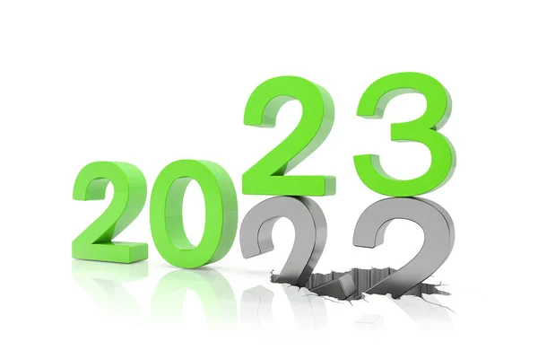 2022 녹색으로 표시한다 숫자는 23에떨어지며 땅에서 부서진다 — 스톡 사진