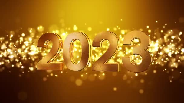 圣诞金色光芒粒子在金色背景和数字2023上的视频动画 代表了新的一年 度假的概念 — 图库视频影像