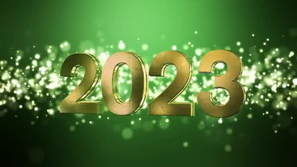 圣诞节金色光芒粒子在绿色背景和数字2023之间摇曳的视频动画 代表了新的一年 度假概念 — 图库视频影像