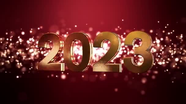 圣诞金色光芒粒子在红色背景和数字2023上的视频动画 代表了新的一年 假期的概念 — 图库视频影像