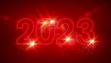 Soyut neon ışığın 2023 rakamlarıyla gösterimi - yeni yılı temsil ediyor - tatil kavramı