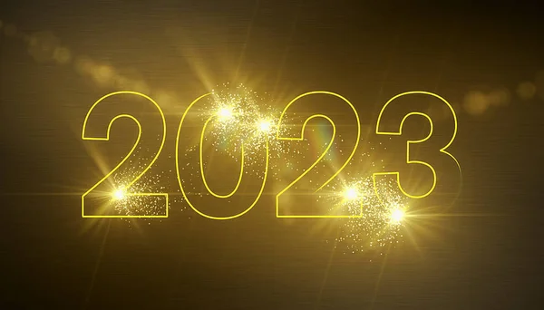 Illustration of abstract neon light in yellow with the numbers 2023 - represents the new year - holiday concept