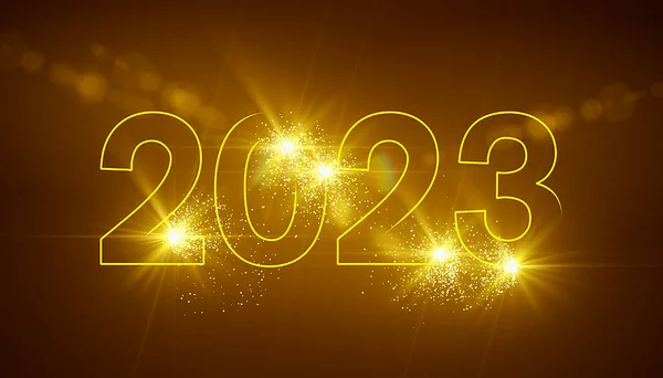 2023年の数字で黄色の抽象的なネオンのイラスト 新年を表す 休日の概念 — ストック写真