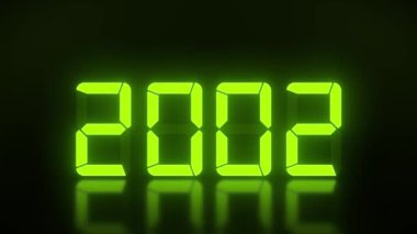 2000-2023 yılları arasında, yansıtıcı bir zeminde devam eden yeşil renkli bir LED ekranın video animasyonu 2023 yılını temsil ediyor - tatil kavramı