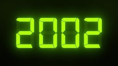 2000 'den 2023' e kadar süren süregelen karanlık arkaplan süresince yeşil renkli bir LED ekranın video animasyonu 2023 yılını temsil ediyor - tatil kavramı