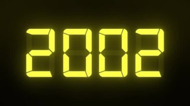 2000 'den 2023' e kadar aralıksız devam eden koyu arkaplan üzerine sarı renkli bir LED ekranın video animasyonu yeni yıl 2023 'ü temsil ediyor.