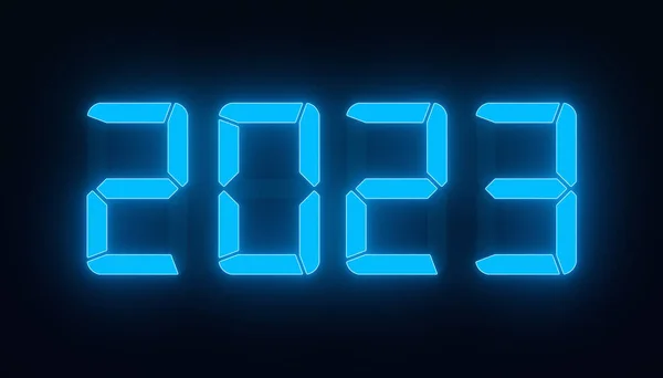 Иллюстрация Светодиодного Дисплея Синем Новым 2023 Годом Темном Фоне Представляет — стоковое фото