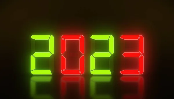 2023 Yılının Kırmızı Yeşil Renkli Bir Led Gösterimi Yansıtıcı Bir — Stok fotoğraf