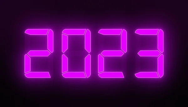Ілюстрація Світлодіодного Дисплея Пурпурі Новим Роком 2023 Темному Фоні Представляє — стокове фото