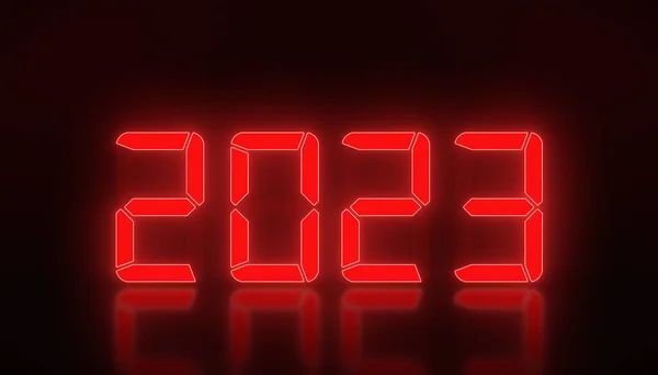 Иллюстрация Светодиодного Дисплея Красным Цветом Новым 2023 Годом Отражающем Полу — стоковое фото