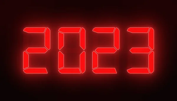 暗い背景の上に新年2023と赤でLedディスプレイのイラスト 新しい年を表します2023 休日の概念 — ストック写真