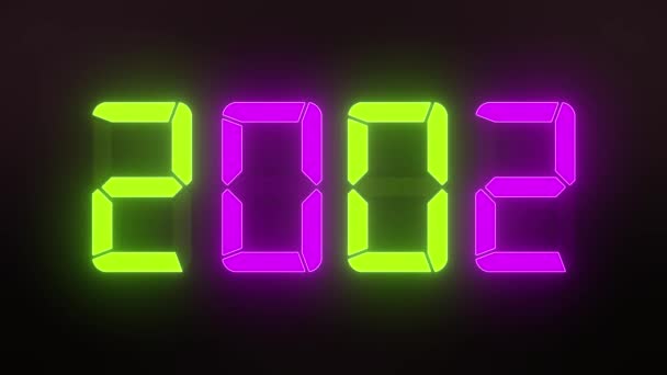 Видеоанимация Светодиодного Дисплея Зеленого Пурпурного Цвета 2000 2023 Годы Темном — стоковое видео