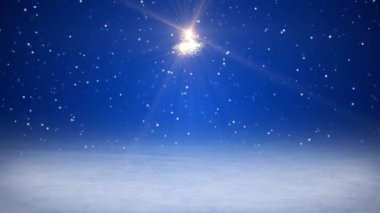 Mavi arka plan üzerinde parıltı etkisi olan parlak bir Noel ağacı. - Tatil kavramı - Soyut arkaplan