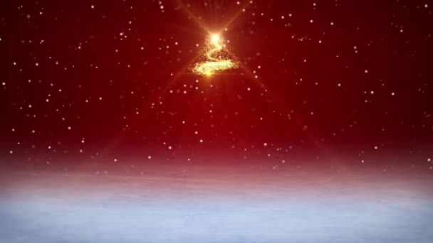 キラキラ効果と赤の背景にメッセージメリークリスマスとビデオアニメーション光沢のあるクリスマスツリー 休暇のコンセプト アブストラクト背景 — ストック動画