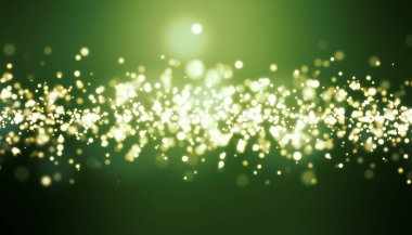 Koyu yeşil arka planda ışık parçacığının görüntülenmesi - soyut arkaplan - noel ve tatil kavramı