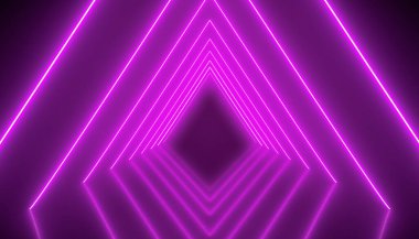 Yansıyan zeminde parlak neon tünelin görüntüsü. - Soyut arkaplan
