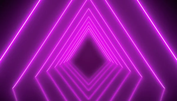 Illustation of glowing neon tunnel in magenta on reflecting floor. - Abstract background