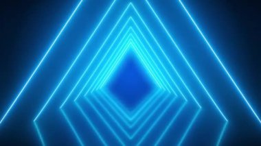 Yansıyan zeminde mavi renkli parlayan neon tünelin video animasyonu. - Soyut arkaplan - Kusursuz döngü