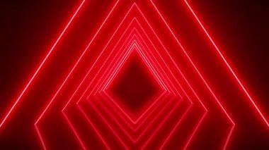 Yansıyan zeminde kırmızı ışıklı neon tünelin video animasyonu. - Soyut arkaplan - Kusursuz döngü
