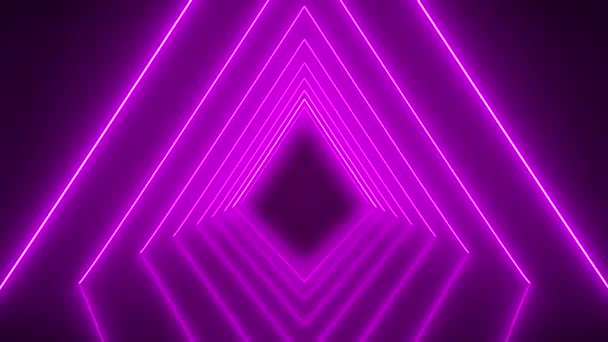 Видеоанимация Светящихся Неоновых Туннелей Пурпурном Цвете Отражающем Полу Абстрактный Фон — стоковое видео