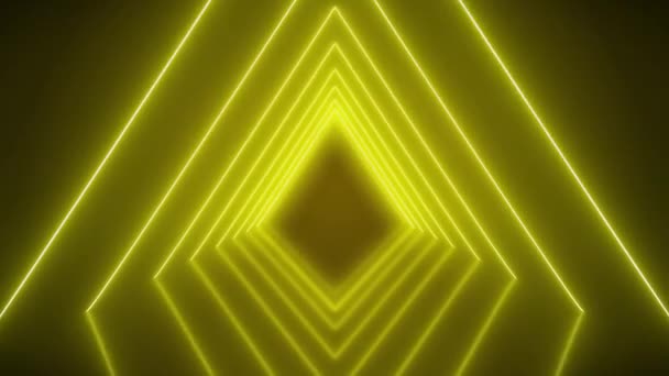 Animacja Wideo Świecącego Neonowego Tunelu Kolorze Żółtym Podłodze Odbijającej Światło — Wideo stockowe