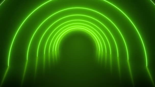 Video Animatie Van Gloeiende Neon Tunnel Groen Reflecterende Vloer Abstracte — Stockvideo