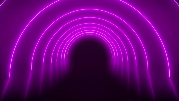 发光的霓虹灯隧道的影像动画在反光地板上 背景摘要 无缝循环 — 图库视频影像