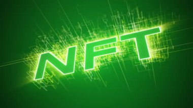 Video animation of a text with the message nft on blue background - seamless loop