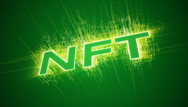 Illustation of a text with the message nft on green background - digital currency - cryptocurrency