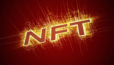 Illustation of a text with the message nft on red background - digital currency - cryptocurrency
