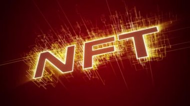 Video animation of a text with the message nft on red background - seamless loop