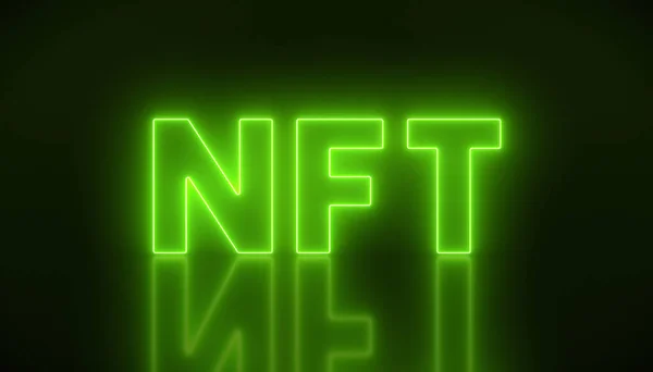 illustation of luminous text with message nft on dark green background - abstract background