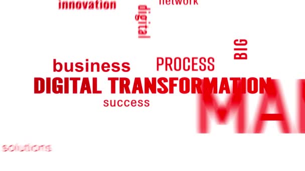 Video Animation Digital Transformation Keywords Cloud Red Text — Stockvideo