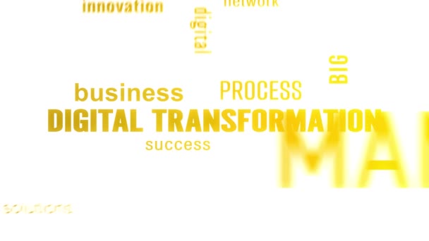 Video Animation Digital Transformation Keywords Cloud Yellow Text — Vídeo de Stock