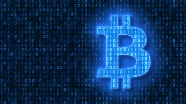 Video Animatie Bitcoin Teken Lichtblauw Achtergrond Donkerblauw Een Codering Van — Stockvideo