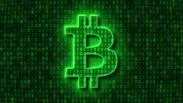 Video Animation Bitcoin Sign Light Green Background Dark Green Coding — Stockvideo