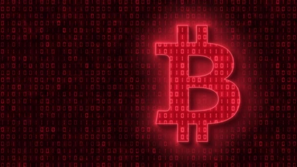 Video Animation Bitcoin Sign Light Red Background Dark Red Coding — Video