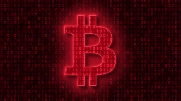Video Animation Bitcoin Sign Light Red Background Dark Red Coding — Video