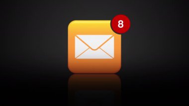Video animation of news app icon with notifications on black background. Motion background.