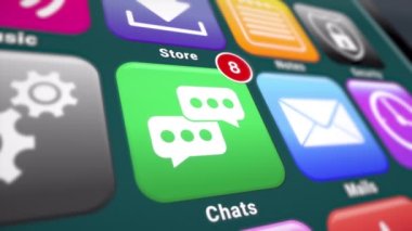 Video animation of a smartphone screen. In focus a chat app with notifications. Moving background.