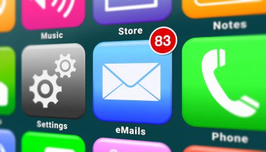 Illustation of a smartphone screen. In focus a mail app with notifications.