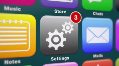 Video animation of a smartphone screen. In focus a setting app with notifications. Moving background.