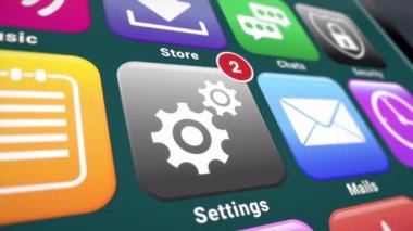 Video animation of a smartphone screen. In focus a setting app with notifications. Moving background.