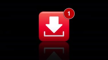 Siyah arkaplanda uyarıları olan indirme uygulaması simgesinin video animasyonu. Hareket arkaplanı.