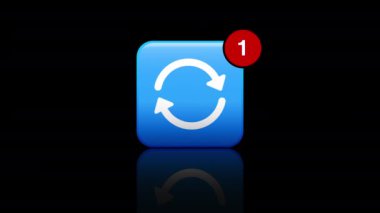 Beyaz arkaplanda uyarıları olan güncelleme uygulaması simgesinin video animasyonu. Hareket arkaplanı.