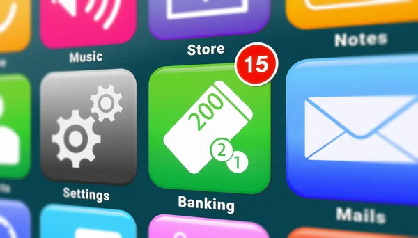 Iluzja Ekranu Smartfona Centrum Uwagi Aplikacja Bankowa Powiadomieniami — Zdjęcie stockowe