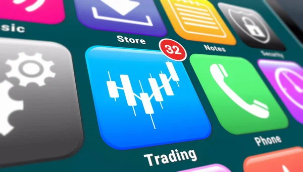 Иллюстрация Экрана Смартфона Фокусе Торгового Приложения Уведомлениями — стоковое фото