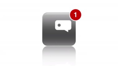 İleti uygulamasının canlandırılmış simgesi ve beyaz yansıtıcı arkaplan üzerindeki kırmızı uyarıları içeren video animasyonu - pürüzsüz döngü.