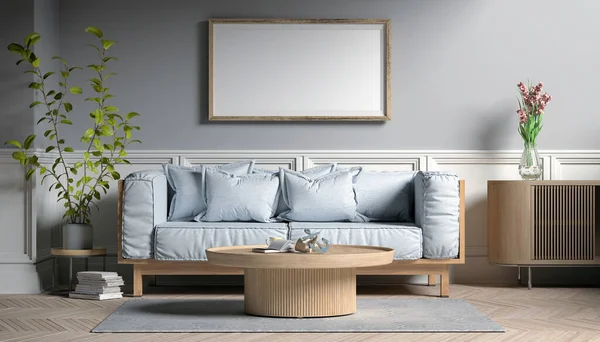 Rendering Scandinavian Living Room Sofa Table Mock Placeholder — Stock Photo, Image