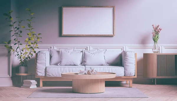 Rendering Scandinavian Living Room Sofa Table Mock Placeholder Retro Look — Stock Photo, Image